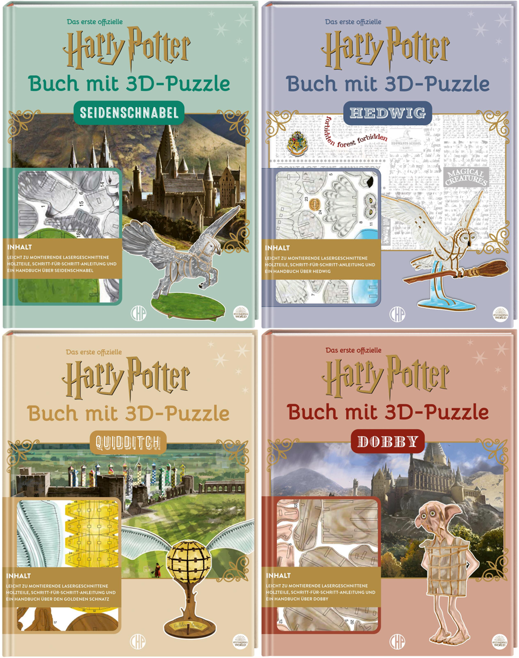 Sparpaket - 4er Set Harry Potter - offizielle Bücher mit 3D-Puzzle Fan-Art