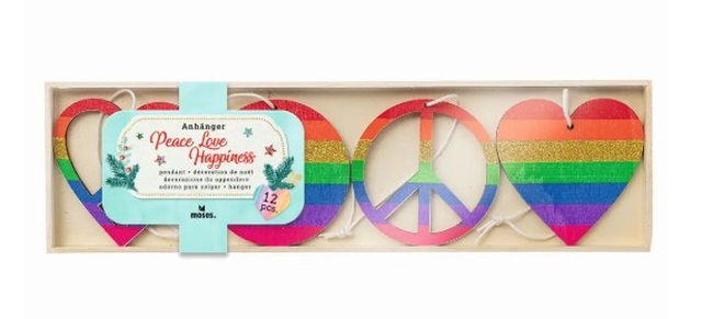 Anhänger Peace Love & Happiness 12er Set