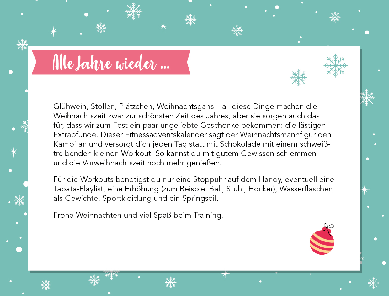 Lasst uns fit und munter sein-Der Fitnessadventskalender mit 24 Workouts gegen den Weihnachtsspeck