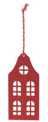 Anhänger Glitzerhäuschen (rot | Häuschen-Form wird zufällig gewählt)