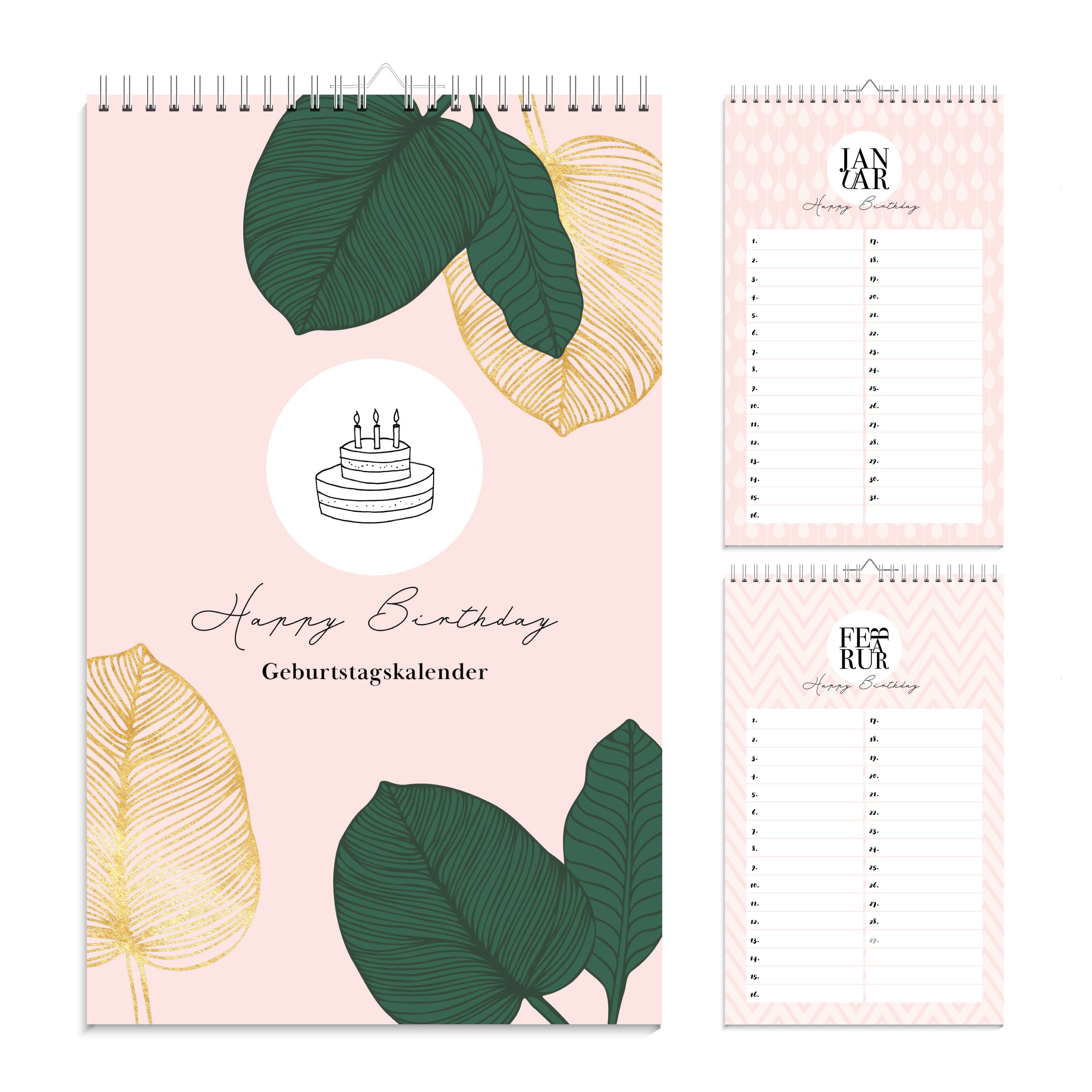 Geburtstagskalender immerwährend | Jahresunabhängiger Kalender für Geburtstage in rosa