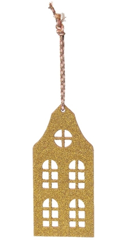 Anhänger Glitzerhäuschen (gold | Häuschen-Form wird zufällig gewählt)