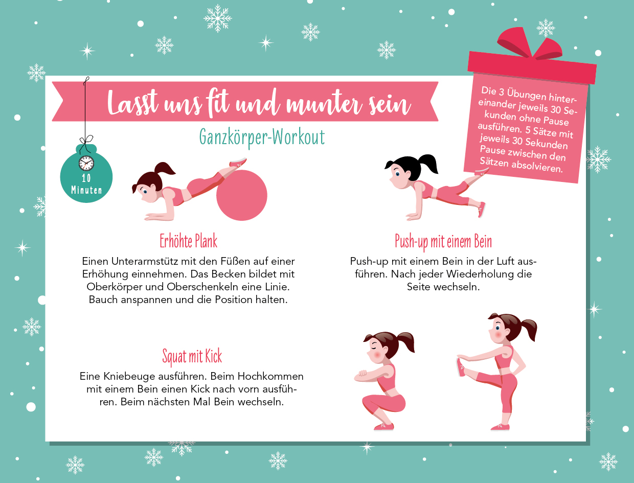 Lasst uns fit und munter sein-Der Fitnessadventskalender mit 24 Workouts gegen den Weihnachtsspeck