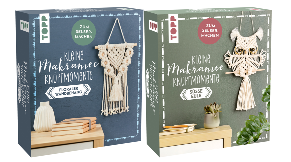Sparpaket - 2er-Set Kleine Knüpfmomente: Makramee-Knüpf-Set - Floraler Wandbehang | Süße Eule