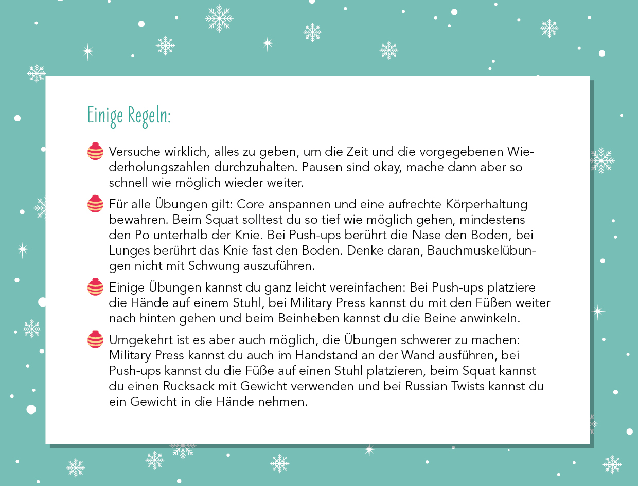 Lasst uns fit und munter sein-Der Fitnessadventskalender mit 24 Workouts gegen den Weihnachtsspeck